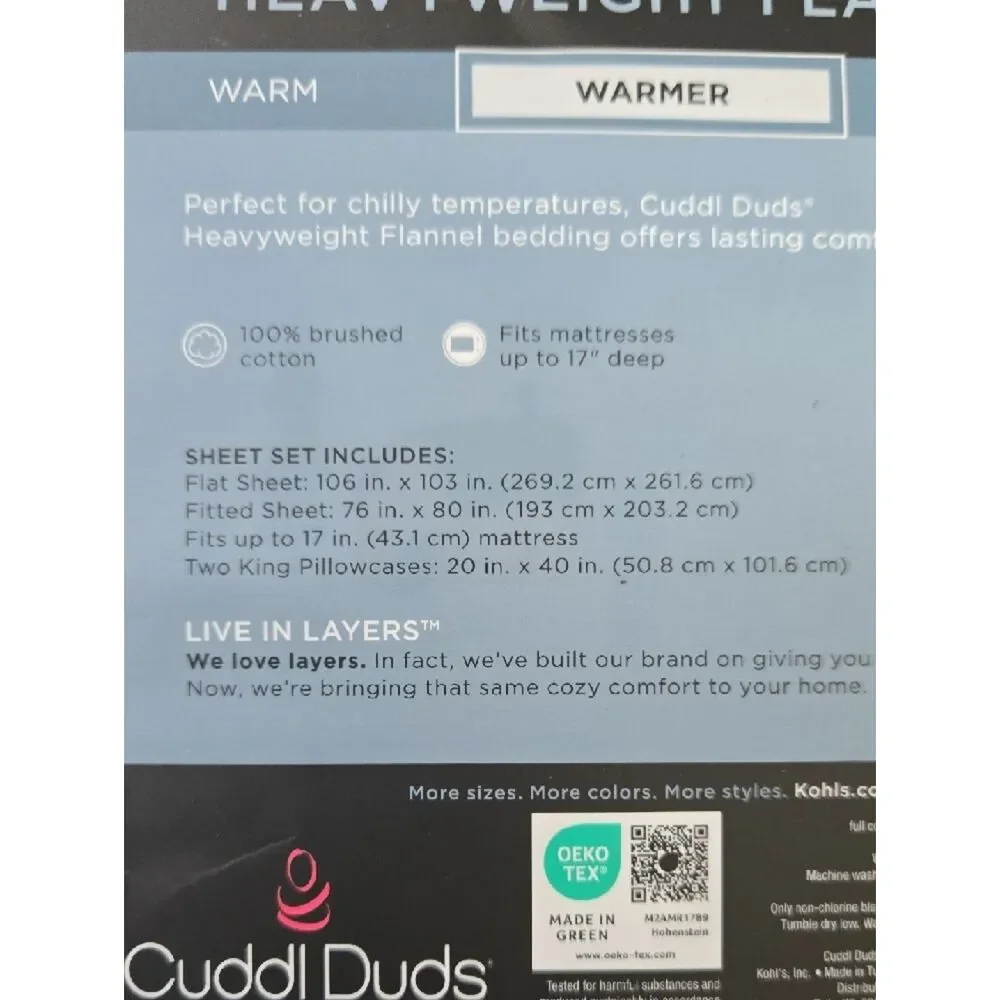 Cuddl Duds Heavyweight Flannel Sheet Set - 100%Cotton